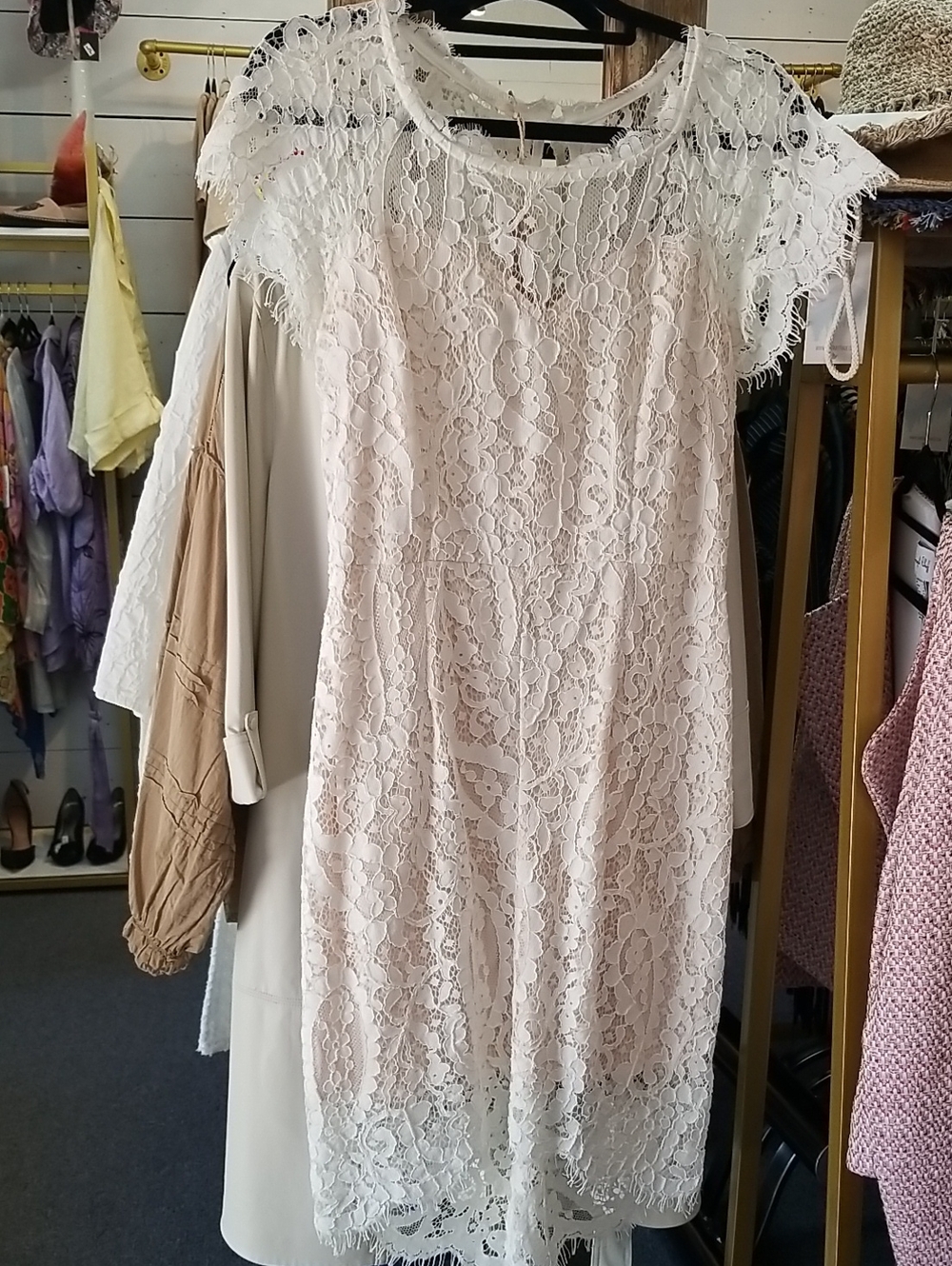 Soieblu Cream Lace Midi Dress with White Overlay